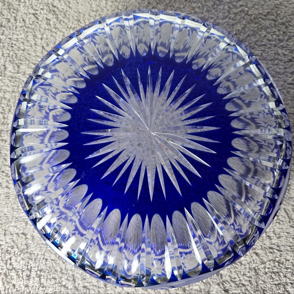 Lausiter Cobalt To Clear Crystal Bowl With Sawtooth Rim - Picture 9 of 12